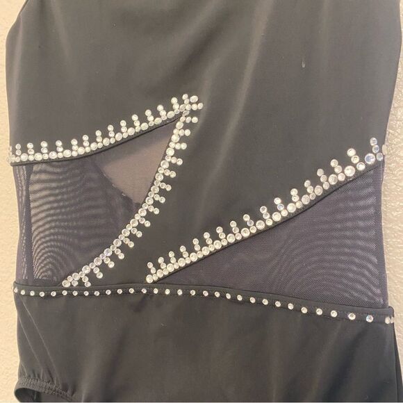 WEISSMAN Dance Costume black mesh leotard Crystal rhinestone semi custom SA - Picture 5 of 15